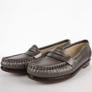 SAS Wink Penny Loafers Slip On Driving Shoe Silver Metallic Grey Gunmetal 9 Wide